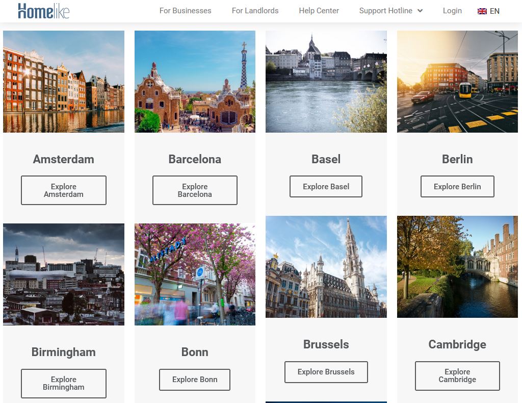 Website with a large choice of European cities - Credit: Homelike screenshot